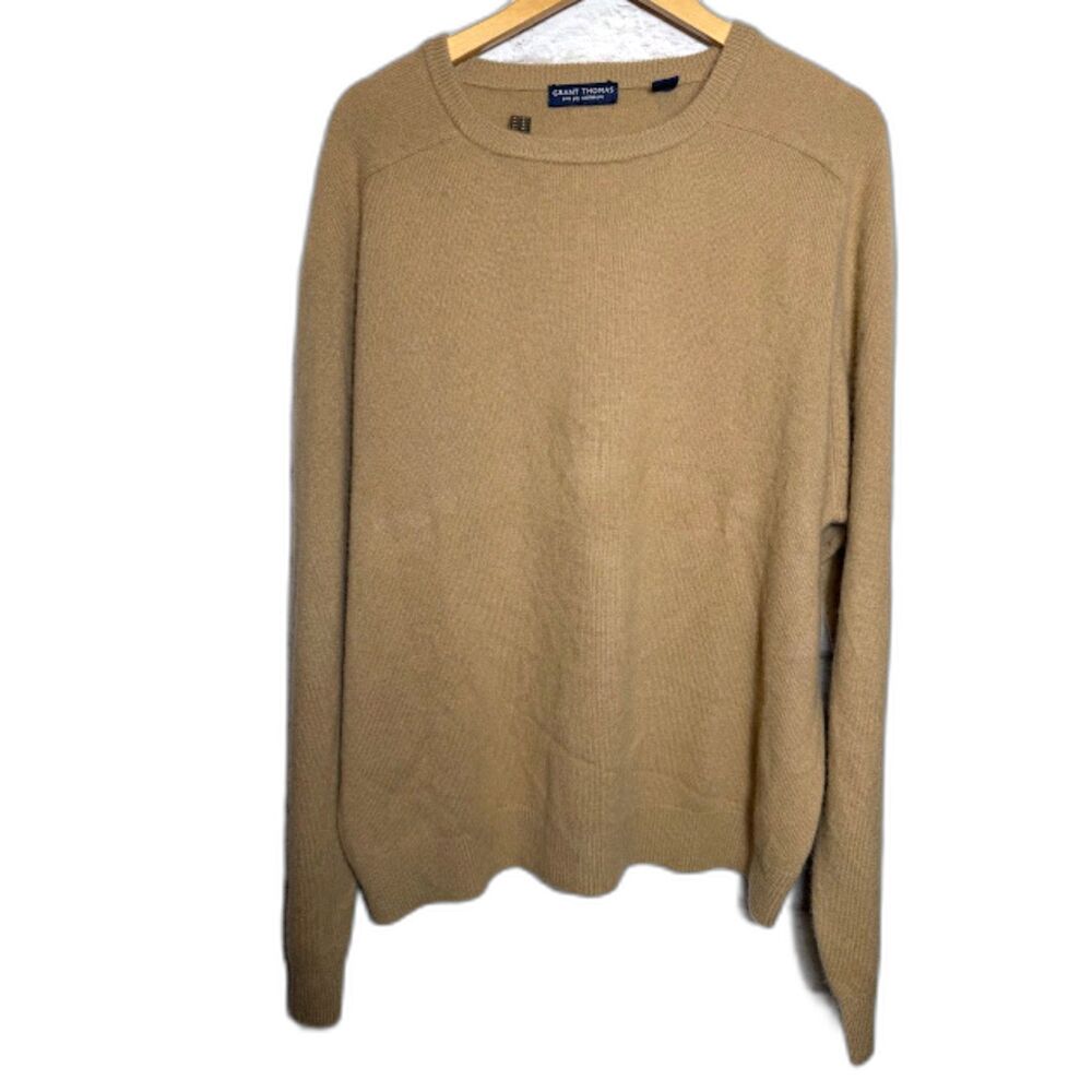 Grant Thomas Two Ply Cashmere Sweater Men's Size XXL Tan Brown Fall Classic